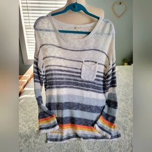 Hem & Thread Stripped Cotton Knit Top Pullover Lightweight Sweater. Medium